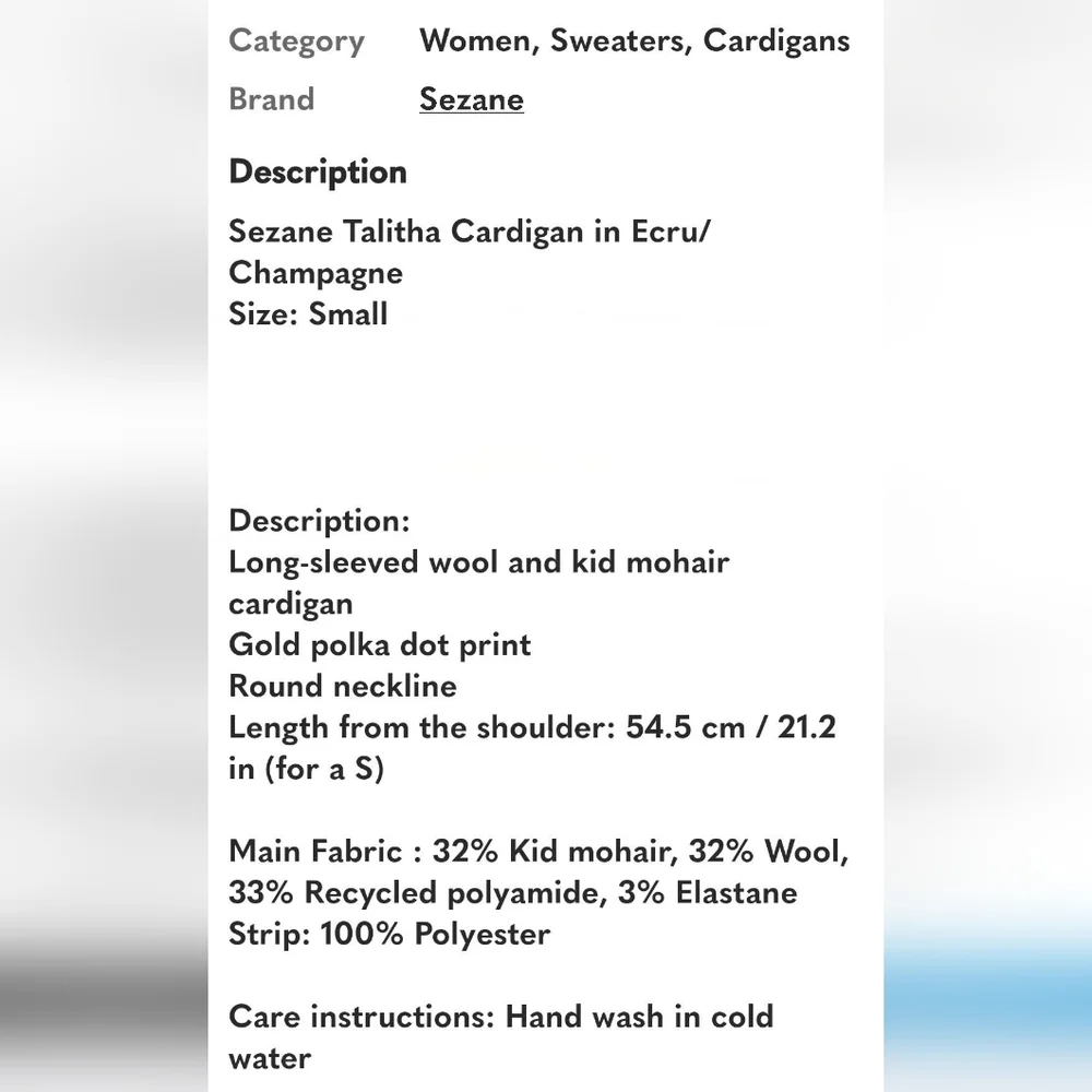 SÉZANE Talitha Kid Mohair Cardigan In Ecru  Champagne Dots NWOT XXS Runs Large - Picture 13 of 13